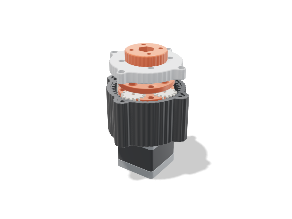 NEMA17 planetary gearbox: 3D printable model, 88 × 88 × 67 mm