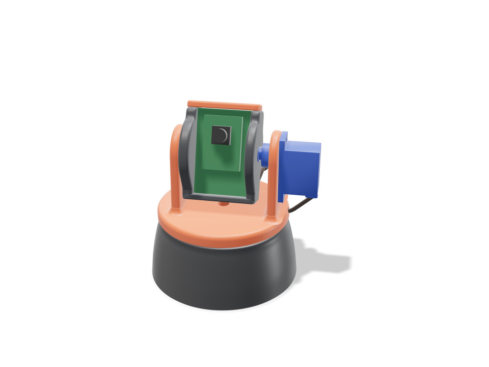 Pan-tilt servo camera mount: 3D printable model, 74 × 74 × 89 mm