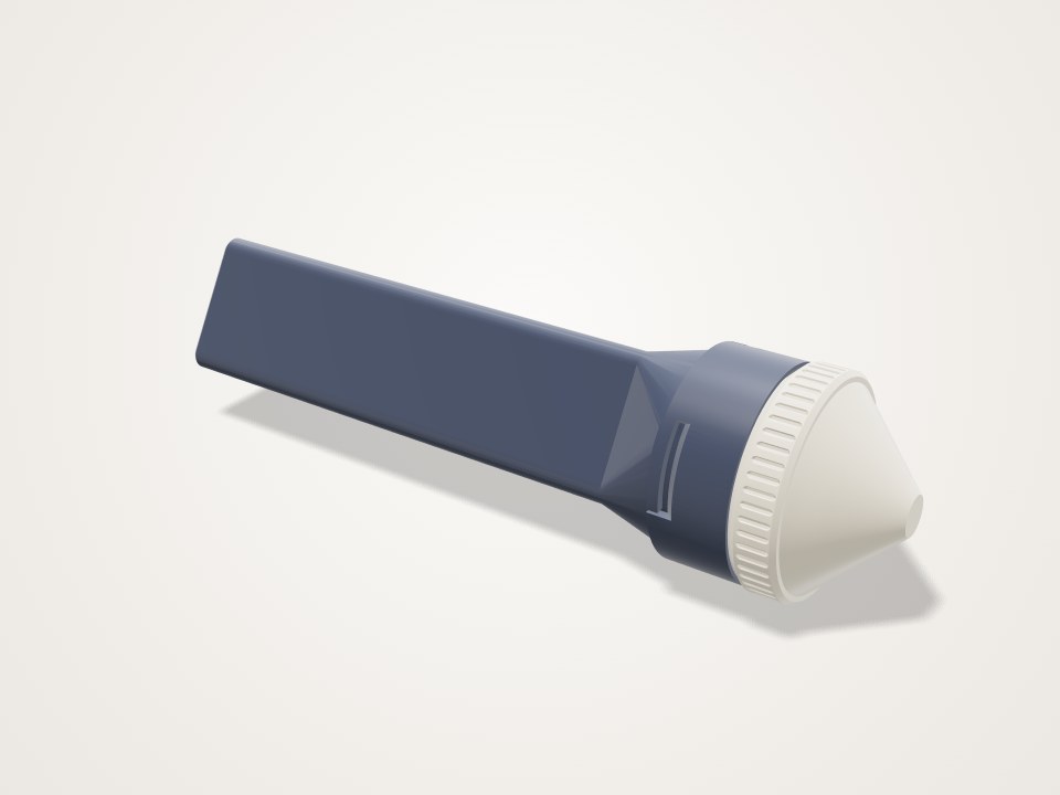 Slate-blue kaleidoscope tube with a white ridged ring and cone-shaped turning cell at one end