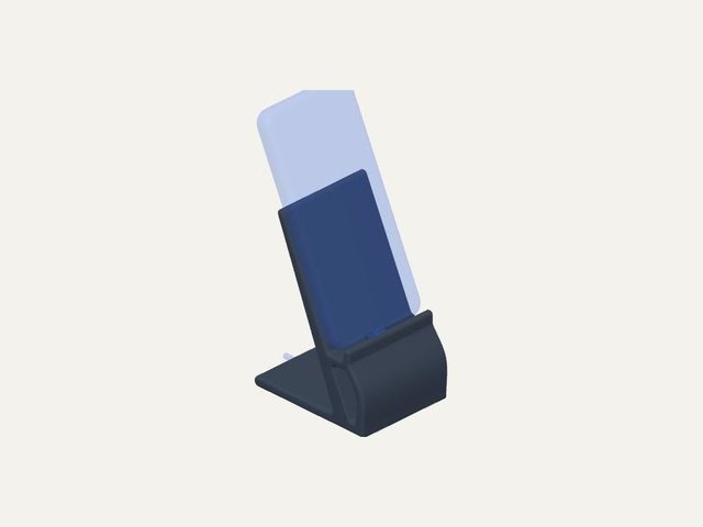 A phone stand for my phone in its case, with a slot for the, a 3D printable design