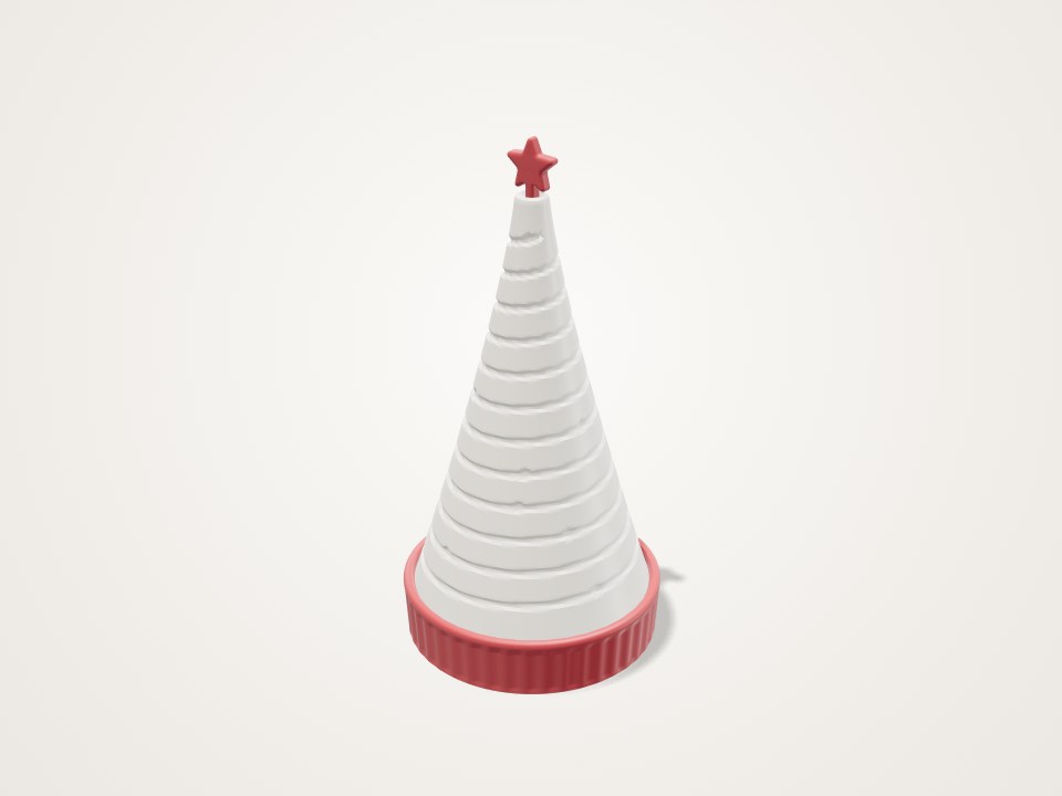 White cone with spiral ridges and a small red star on top, standing in a ribbed red base ring