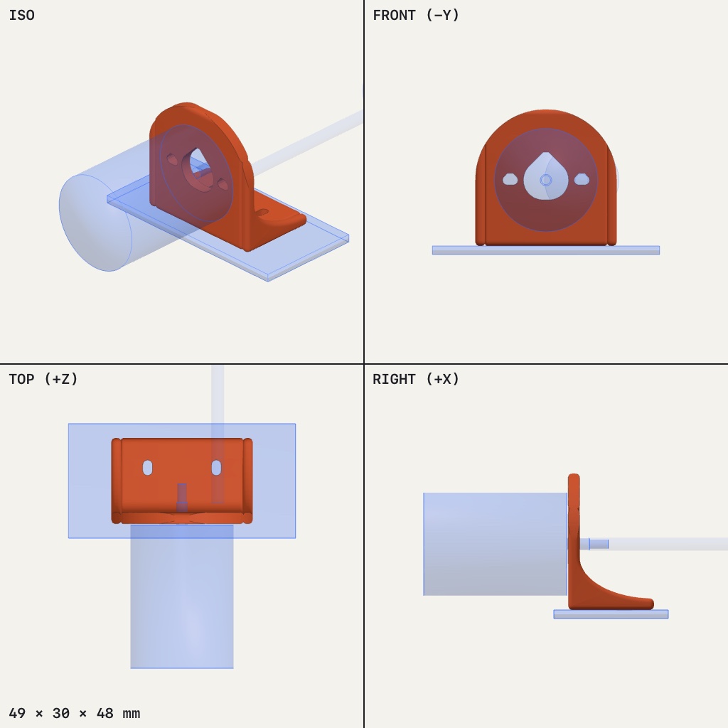 Orange L-shaped bracket with an arched back plate, keyhole opening and a curved foot