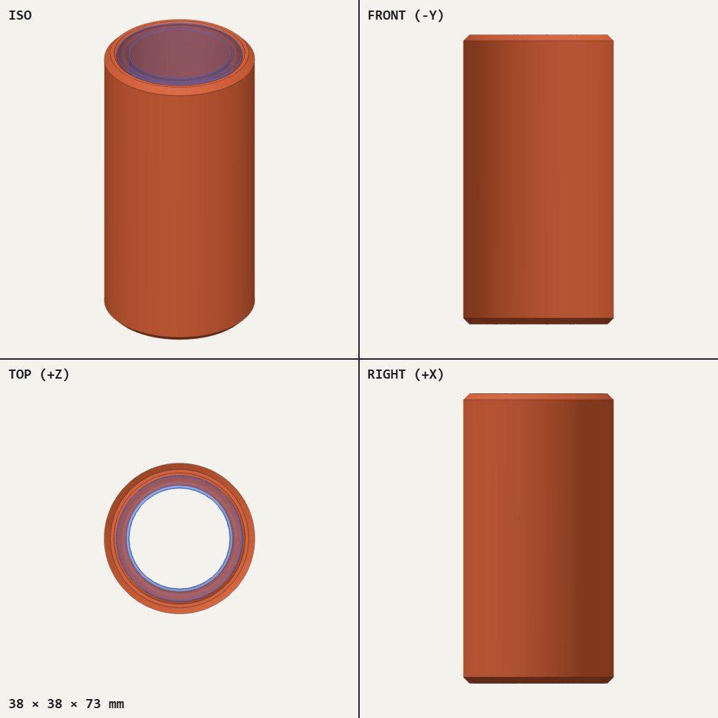 Short plain cylinder with an open bore and a thin chamfered rim at each end