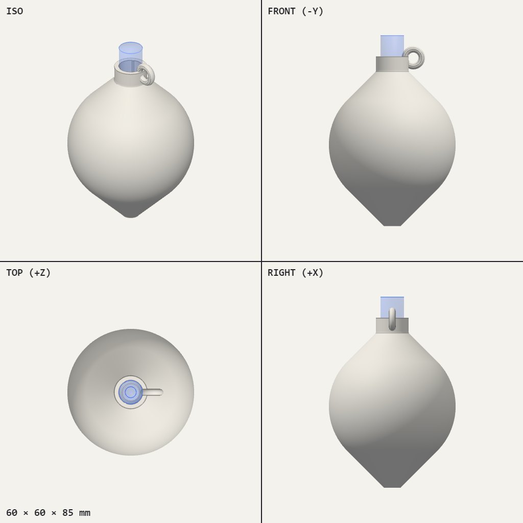 Drop-shaped ornament tapering to a point, with a short collar and a small hanging loop at the top