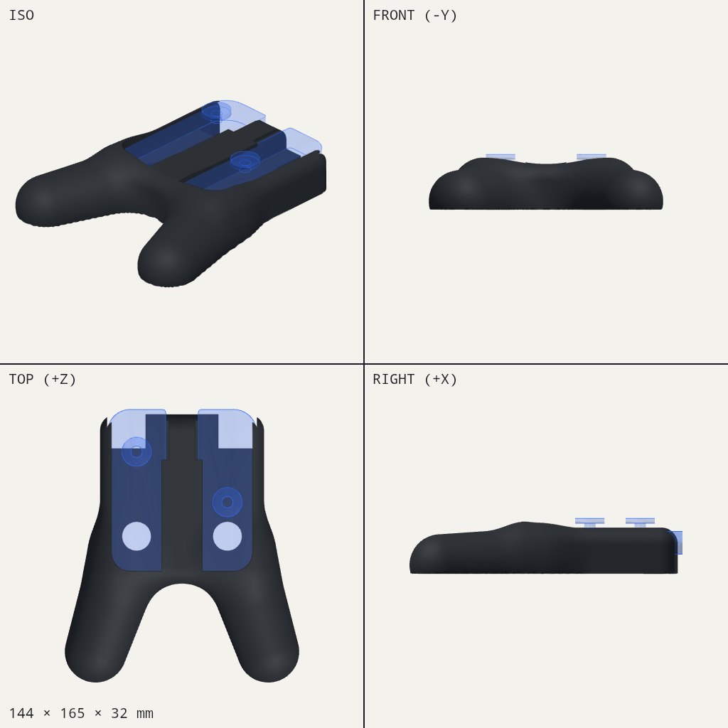 Dark forked controller grip with two rounded handles and two slots on top for Joy-Cons
