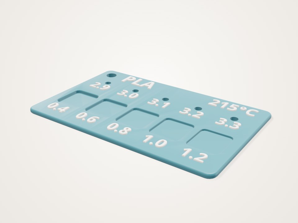 Flat teal card with five stepped squares, a row of small holes and raised numbers, with a hole in one corner