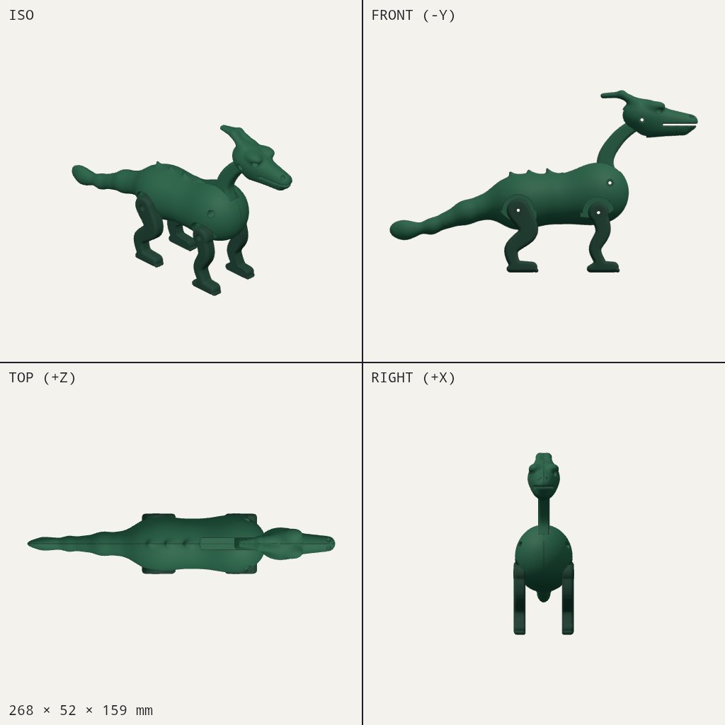 Green dragon standing on four legs with a long tail, curved neck and a crest on its head
