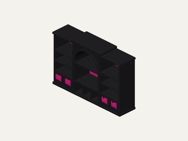 Mini arched shelf unit with railed drawers and cup pulls, a 3D printable design