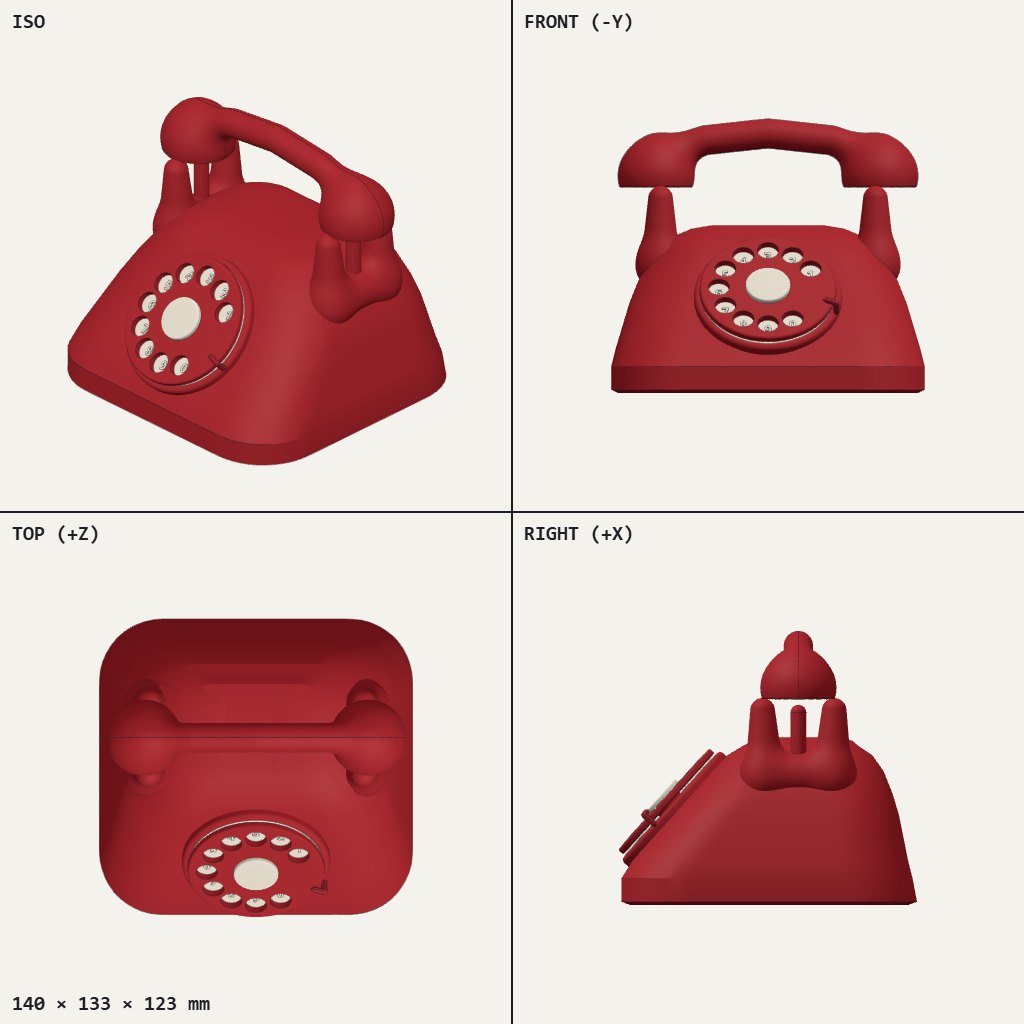 Red retro rotary telephone with a curved handset resting on top and a round dial at the front