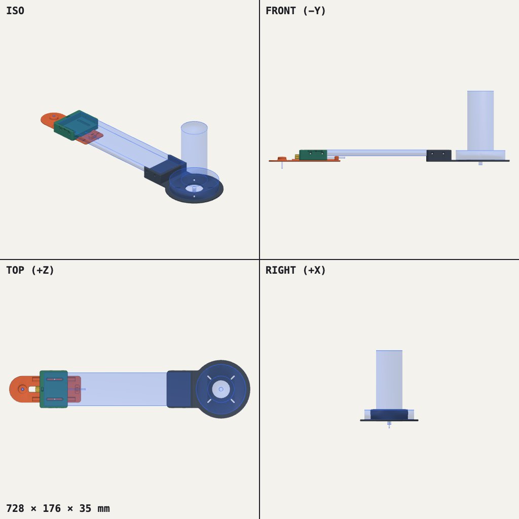 Long flat arm with a round router base plate at one end and a fine-adjust block at the other
