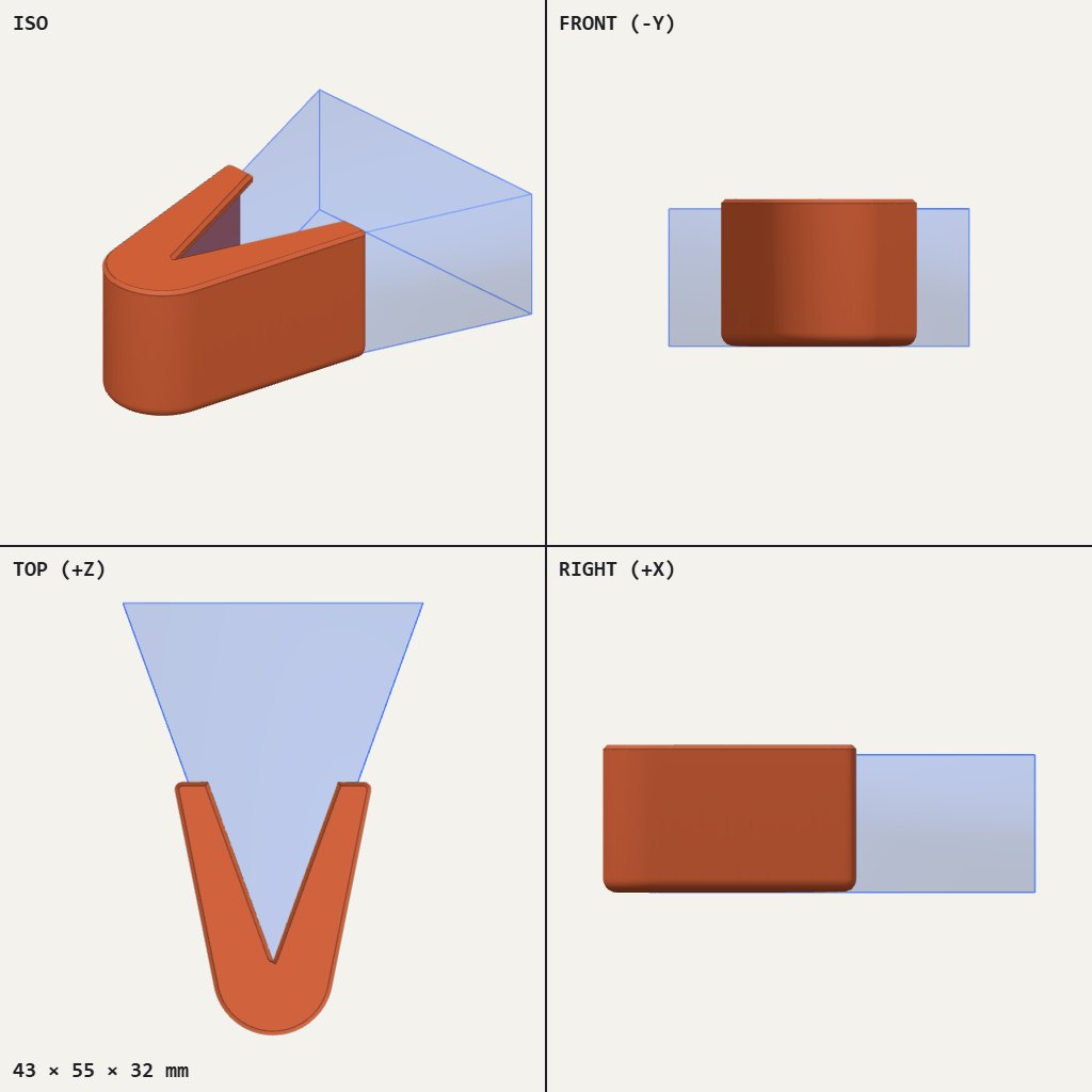 V-shaped orange cap with a rounded tip, fitted over a pointed wedge