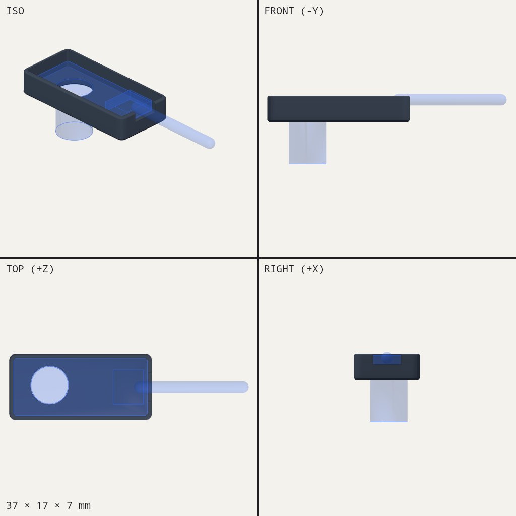 Shallow rectangular tray with a round lens hole and a notch in one end for a flat cable
