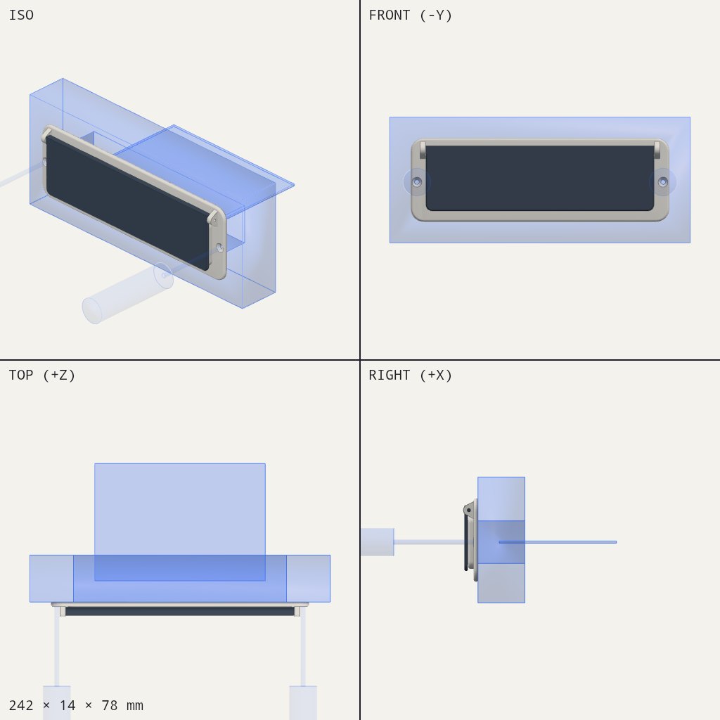 Rectangular letterbox frame with a dark hinged flap and a screw hole at each end