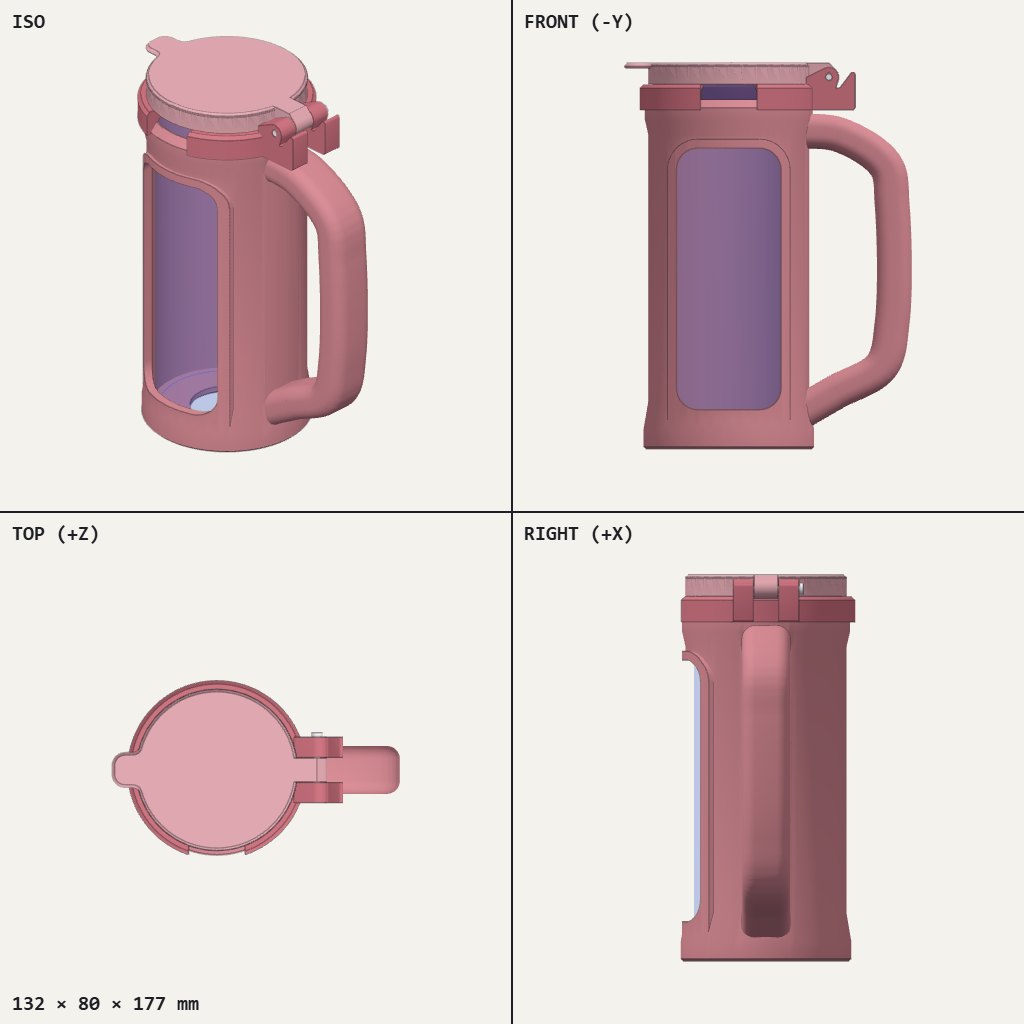 Pink mug-style can holder with a side handle, a tall window and a hinged round lid