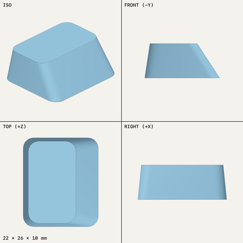 Rounded block with a flat top, leaning sides and a sloped back, like a small truck cab