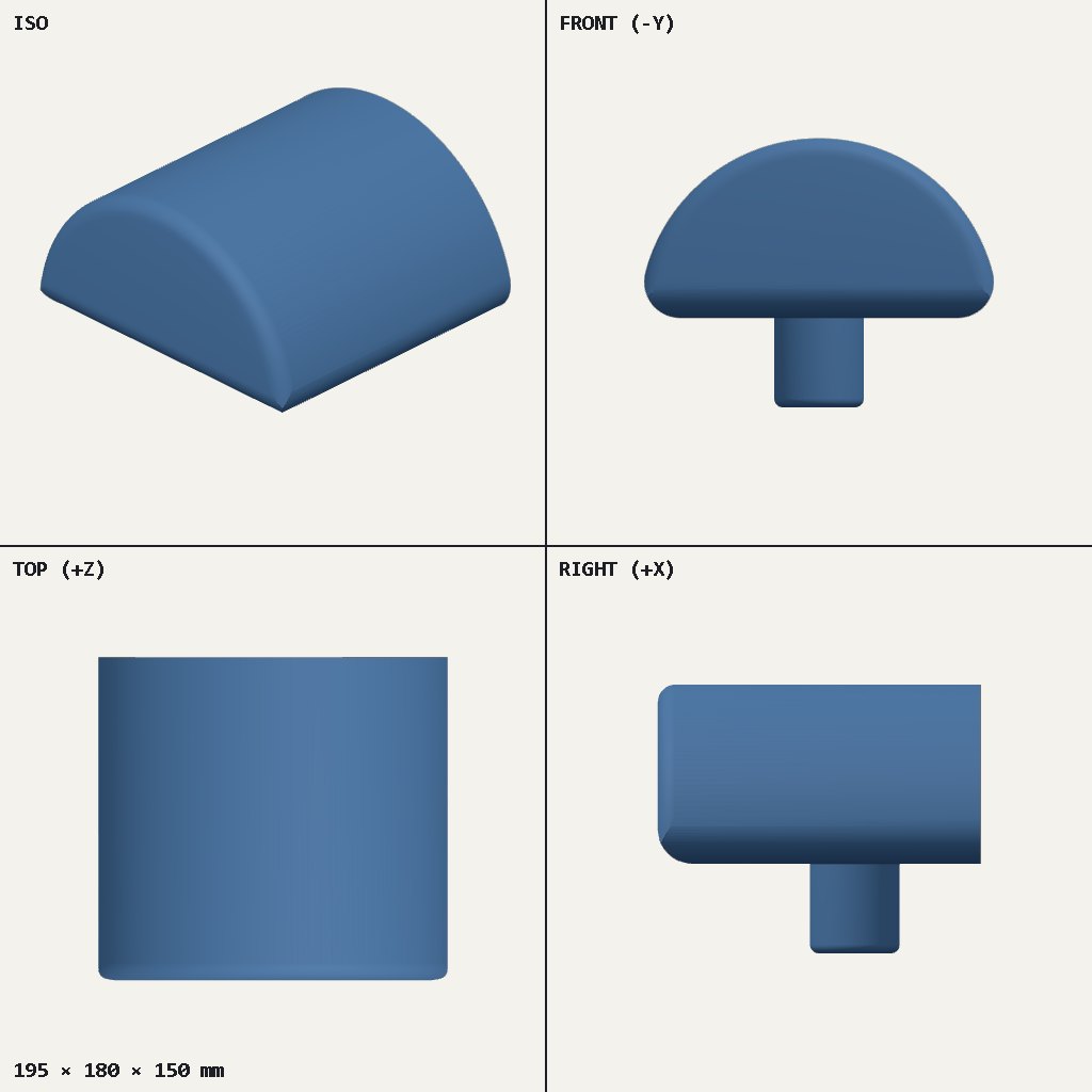 Blue half-round block with flat base and a short round peg sticking out underneath